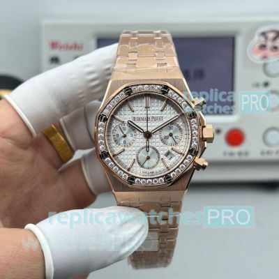 Swiss Copy 38mm Audemars Piguet Royal Oak 7750 Diamond Rose Gold Ladies' Watch 